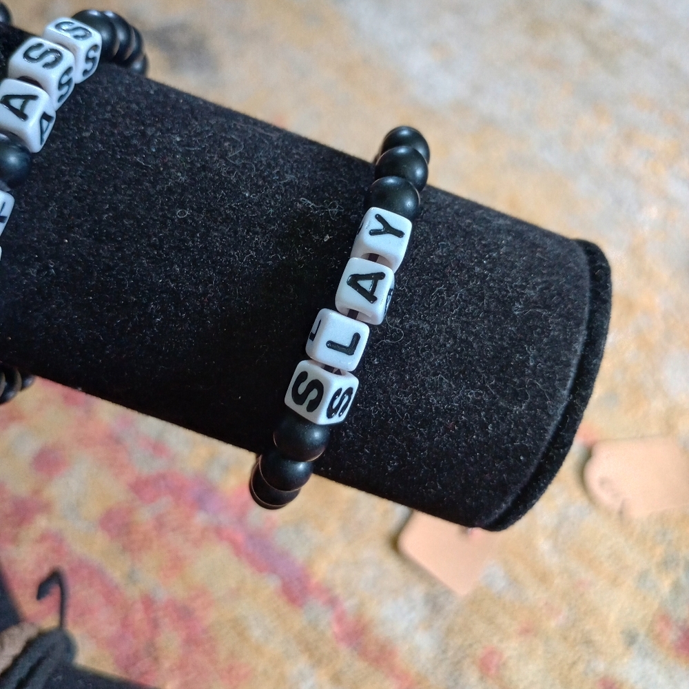 NWOT Black Beaded Bracelet with 'SLAY' Letters